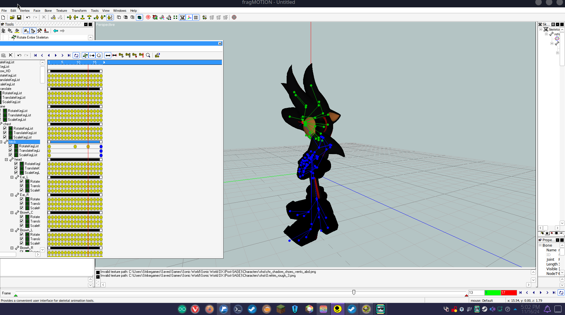 We move to the middle of the center frame, and the final frame to rotate shadows head a little bit more, which completes the rotation instead of half cocking it.